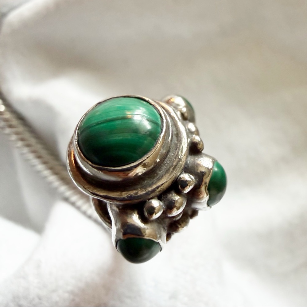 Solid Sterling Silver Twisted Cable Cuff Bracelet w/Eight Malachite Stones - Picture 12 of 14